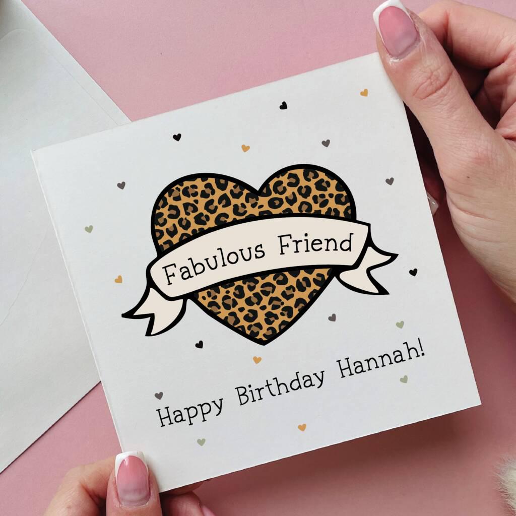Personalised Leopard Heart Fabulous Friend Card