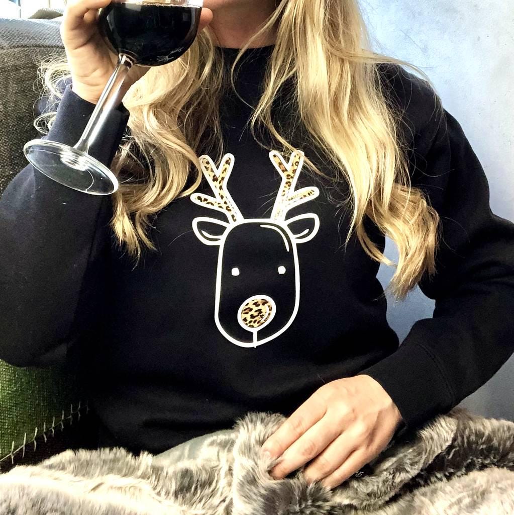 Personalised Leopard Print Rudolph Christmas Jumper