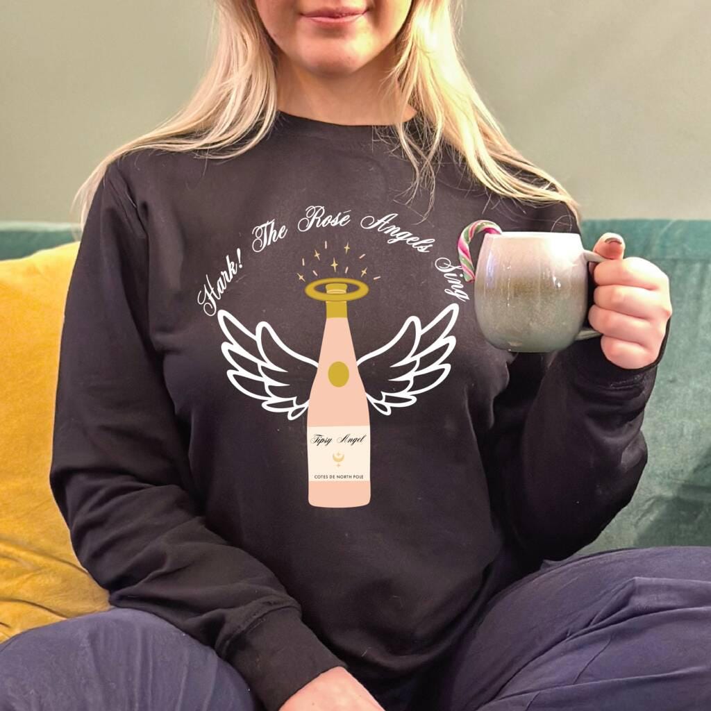 Personalised Rose Angel Wine Christmas Jumper