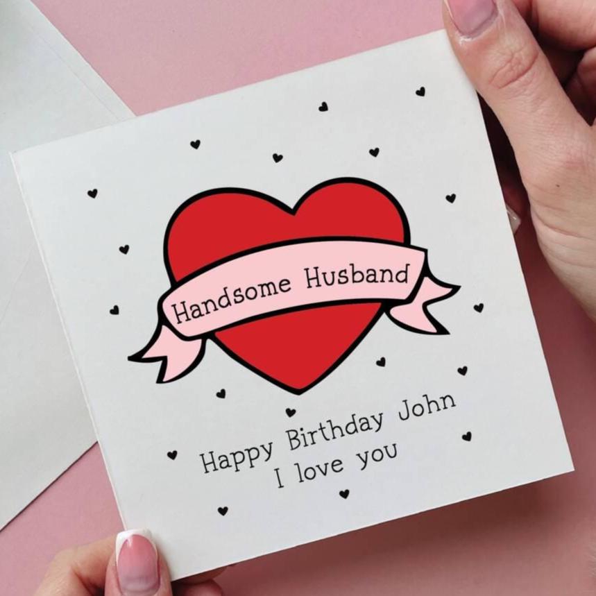 Personalised Tattoo Heart Husband Happy Birthday Card