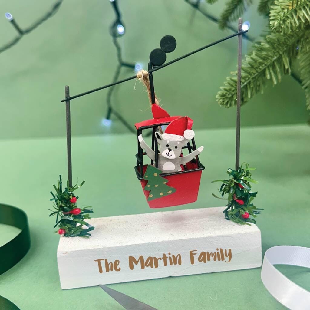 Personalised Cat In Cable Car Christmas Decoration