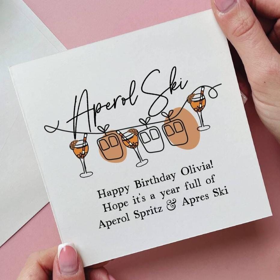 Personalised Aperol Ski Birthday Card