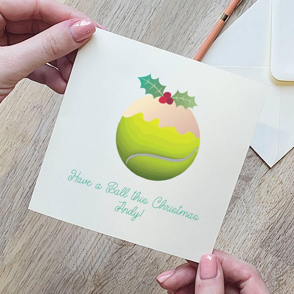 Personalised Christmas Pudding Tennis Christmas Card