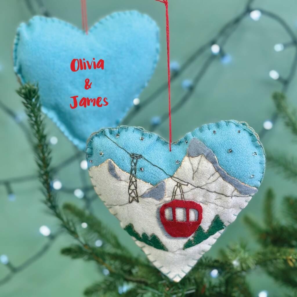 Personalised Fabric Heart Skiing Bauble