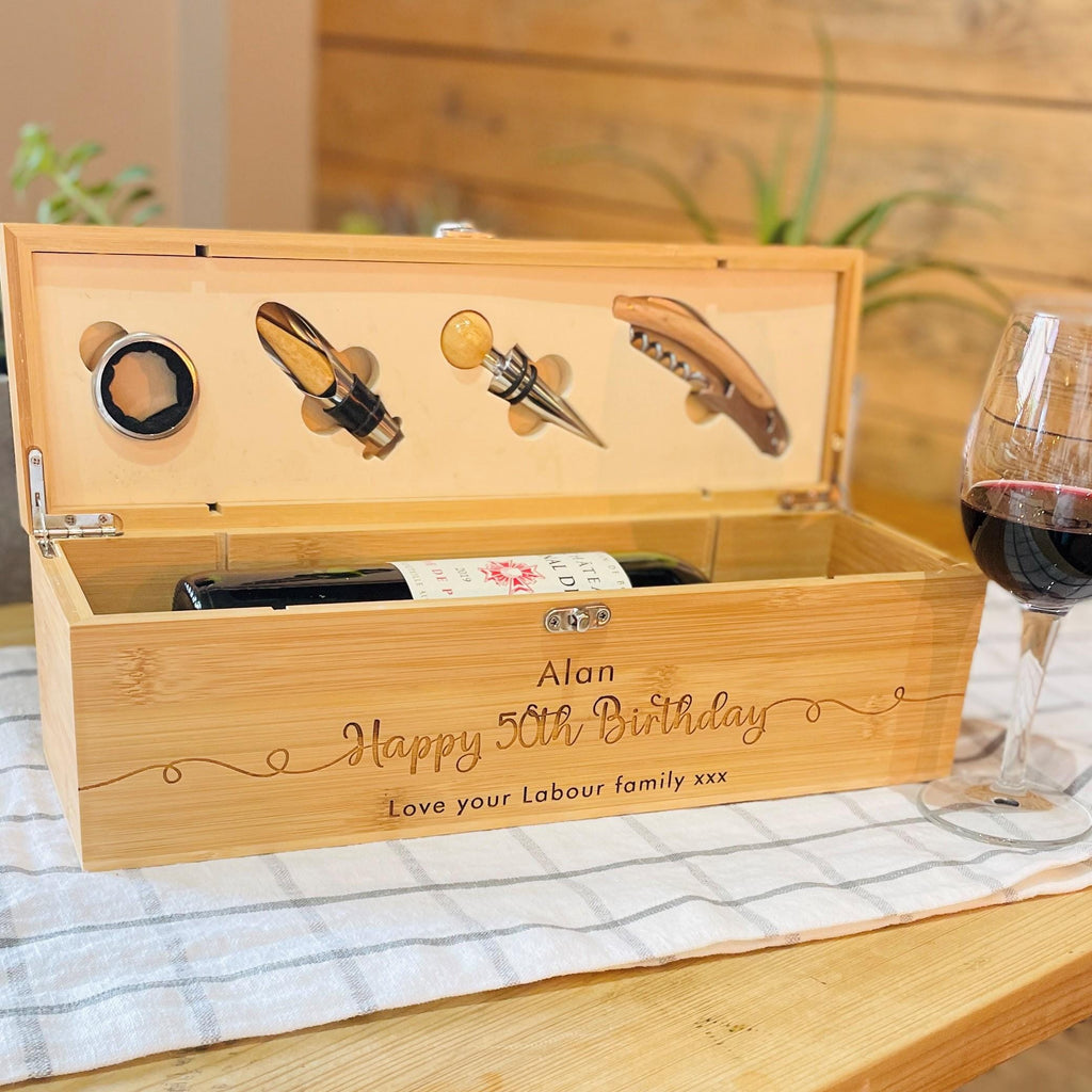 Personalised Four Piece Birthday Wine Bottle Gift Set
