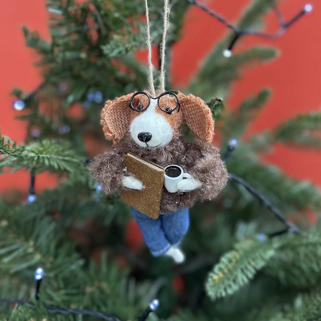 Personalised Reading Dog Christmas Decoration