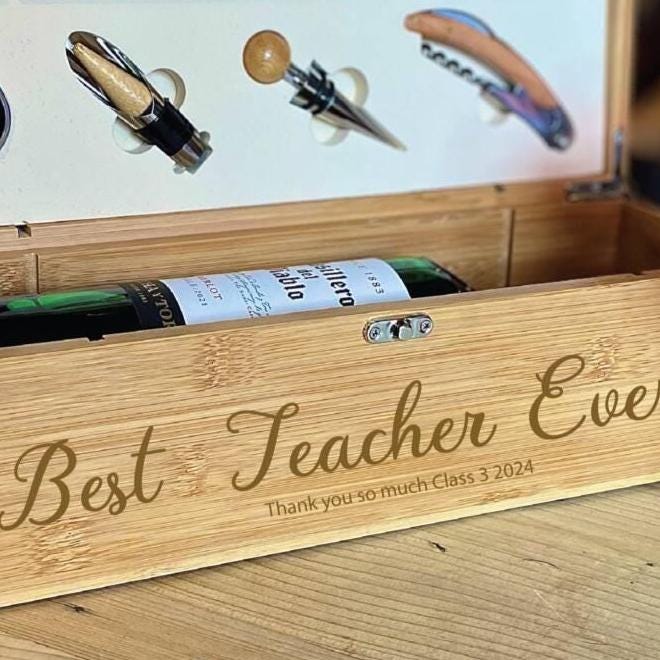 Personalised Script Best Teacher Ever Wine Bottle Gift Box