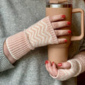 Personalised Fingerless Pink Herringbone Gloves