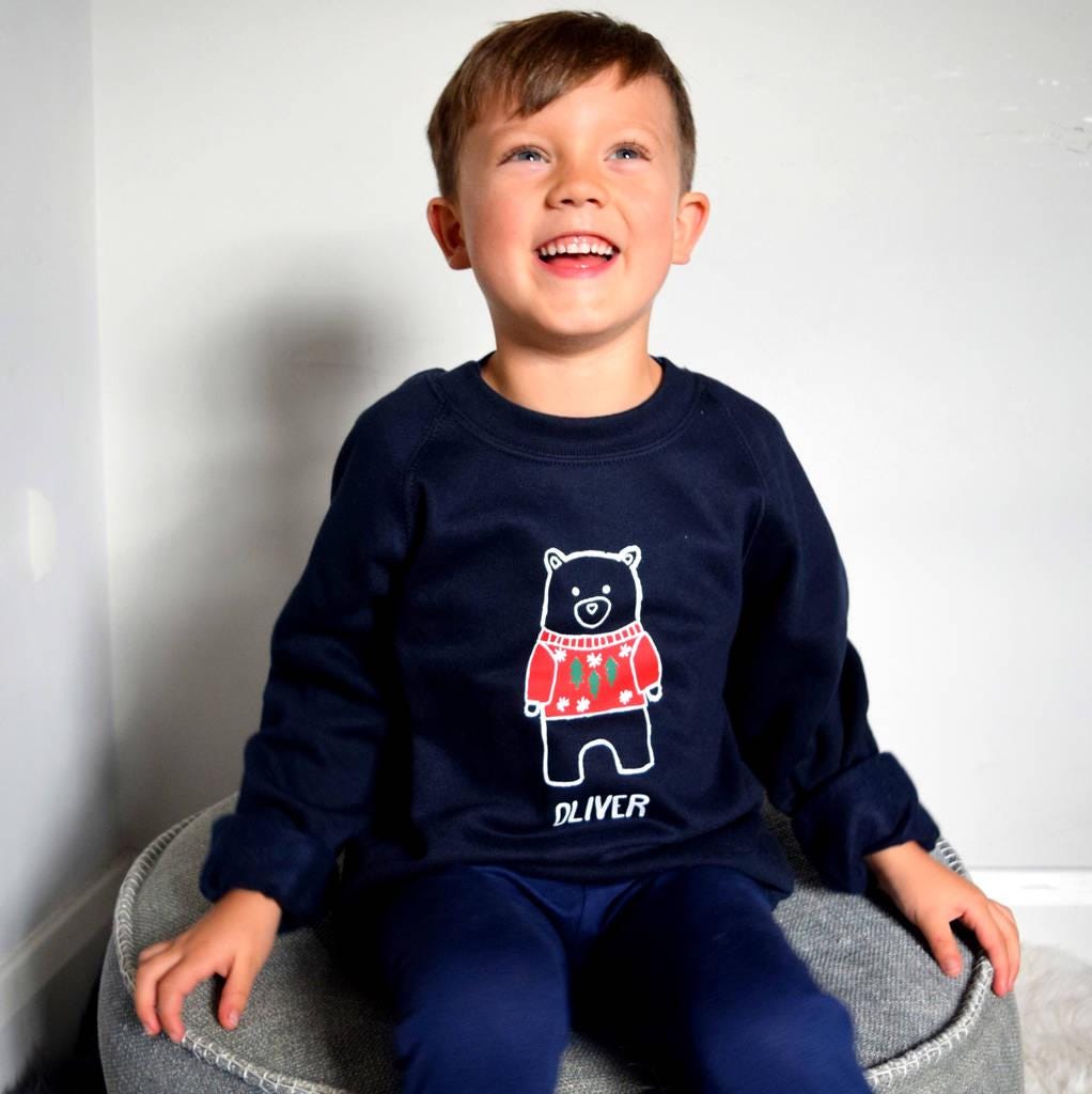 Personalised Unisex Kids Bear Christmas Jumper