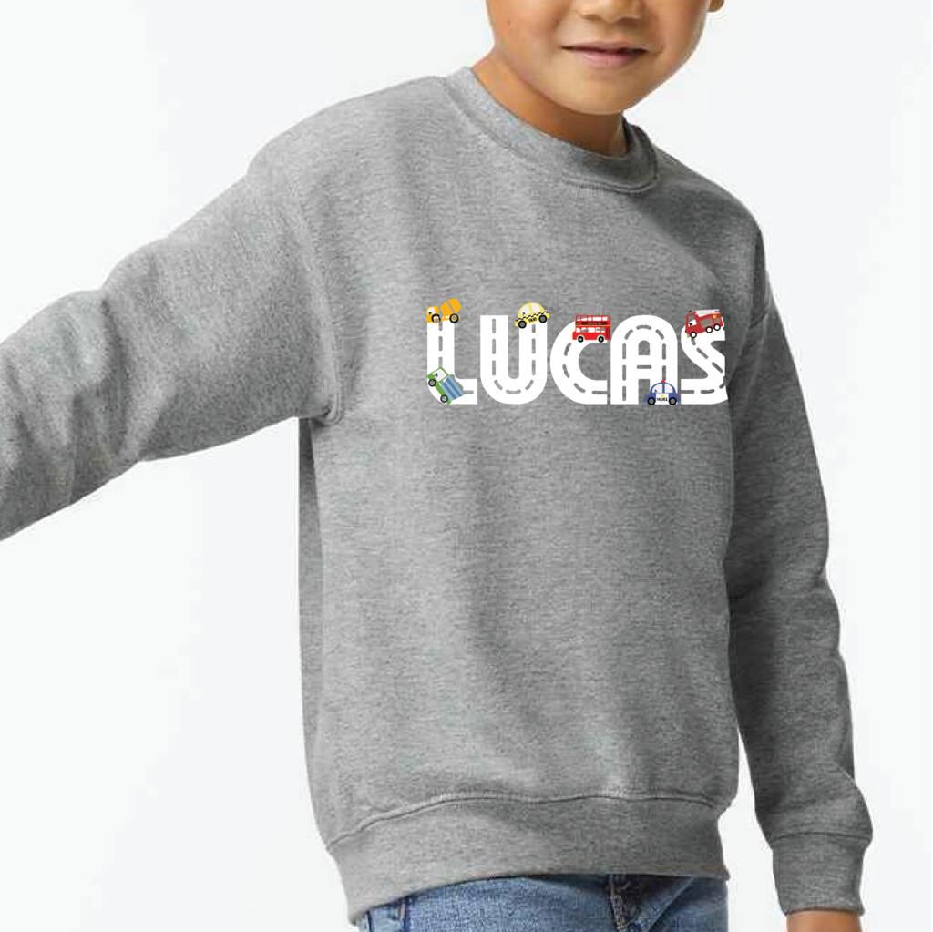 Personalised Kids Cars And Vehicle Sweatshirt