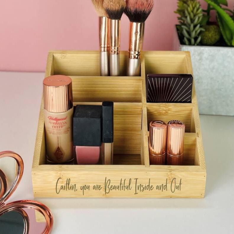 Personalised Bamboo Makeup Holder