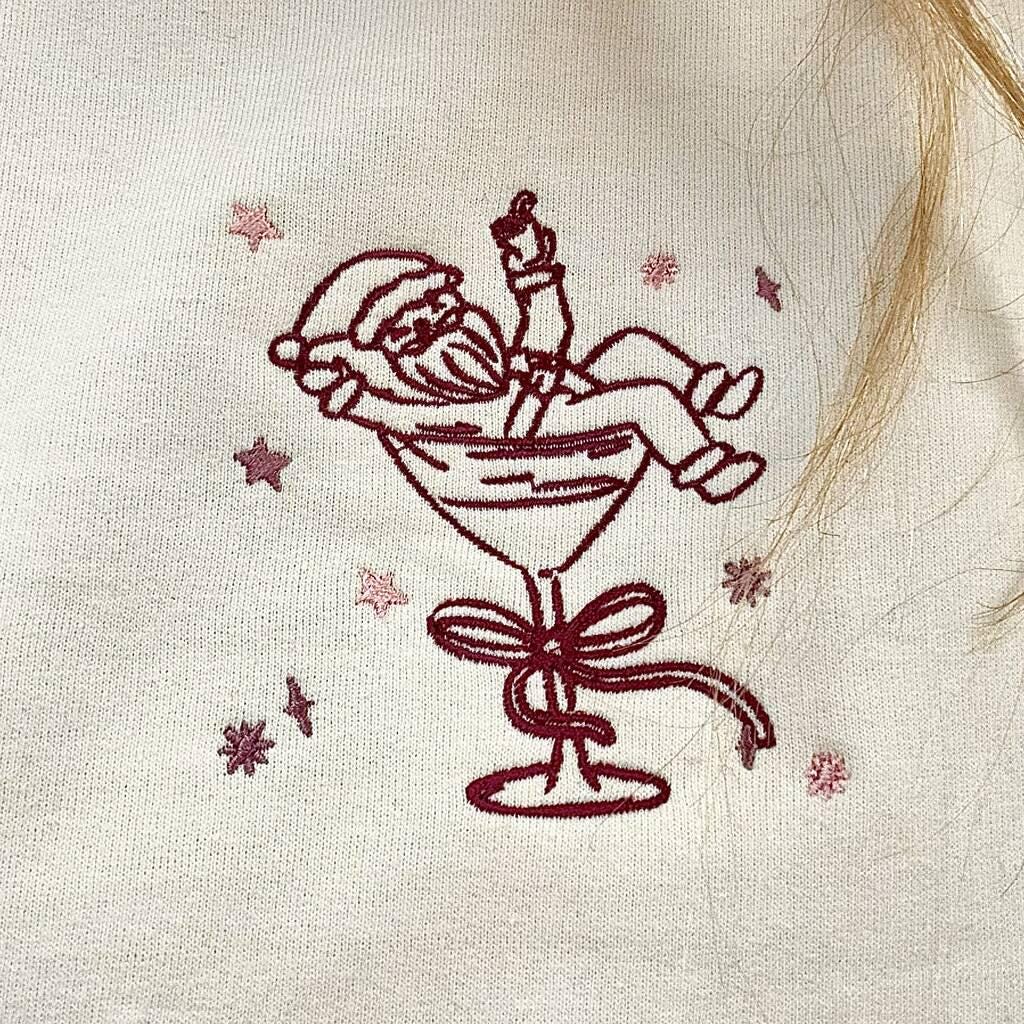 Embroidered Santa In A Cocktail Christmas Jumper