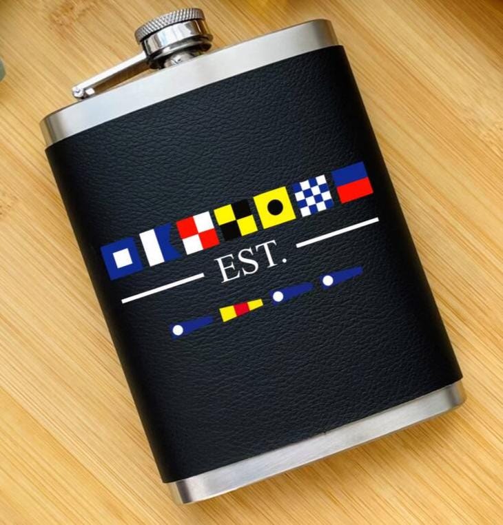 Personalised Nautical Alphabet Sailing Hip Flask