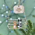 Personalised Christmas Cats On A Park Bench Bauble