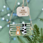 Personalised Christmas Cats On A Park Bench Bauble
