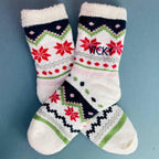 Personalised Navy And Red Fairisle Slipper Socks
