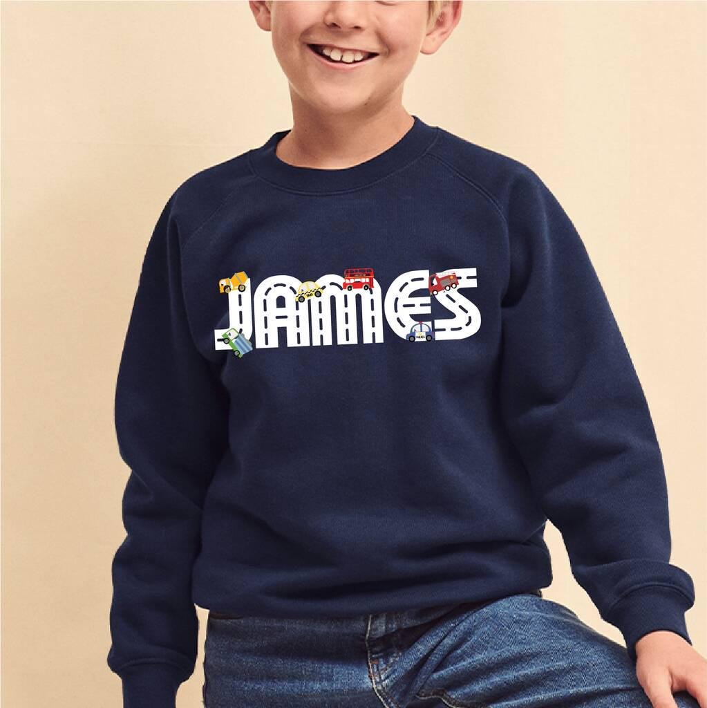 Personalised Kids Cars And Vehicle Sweatshirt