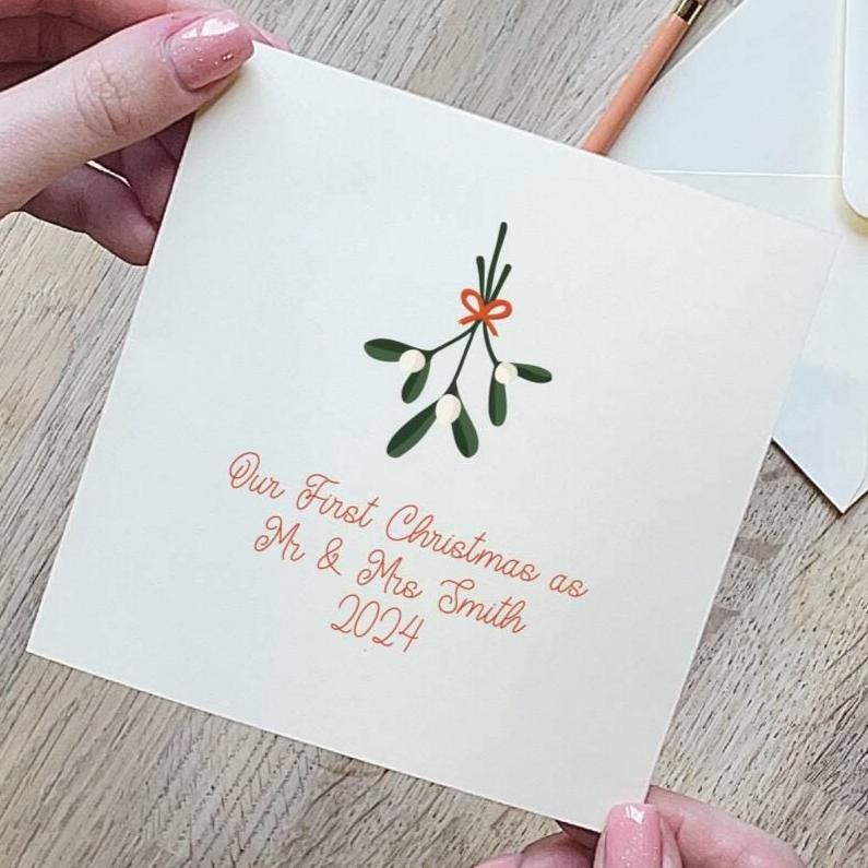 Personalised Mistletoe First Christmas Married Card