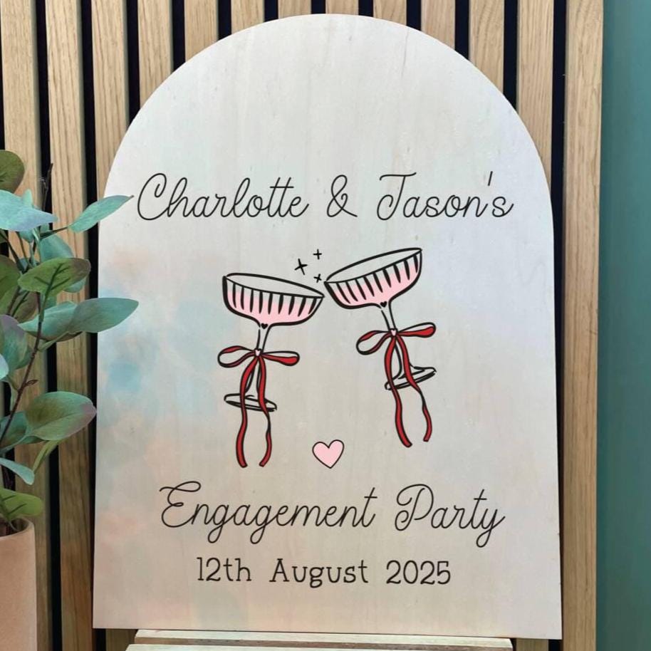 Champagne And Bows Personalised Engagement Party Sign