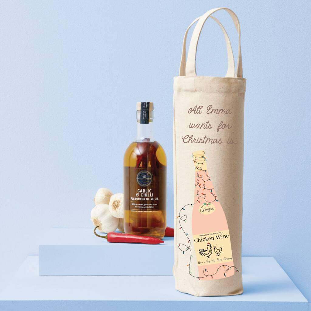 Personalised All I Want For Christmas Is Chicken Wine Bottle Bag