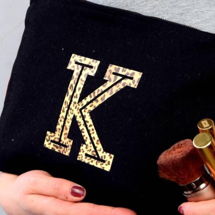 Leopard Print Initial Make Up Bag