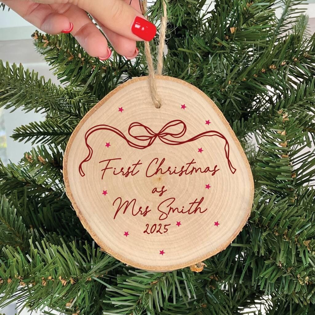 Personalised First Christmas As A Mrs Wooden Bauble