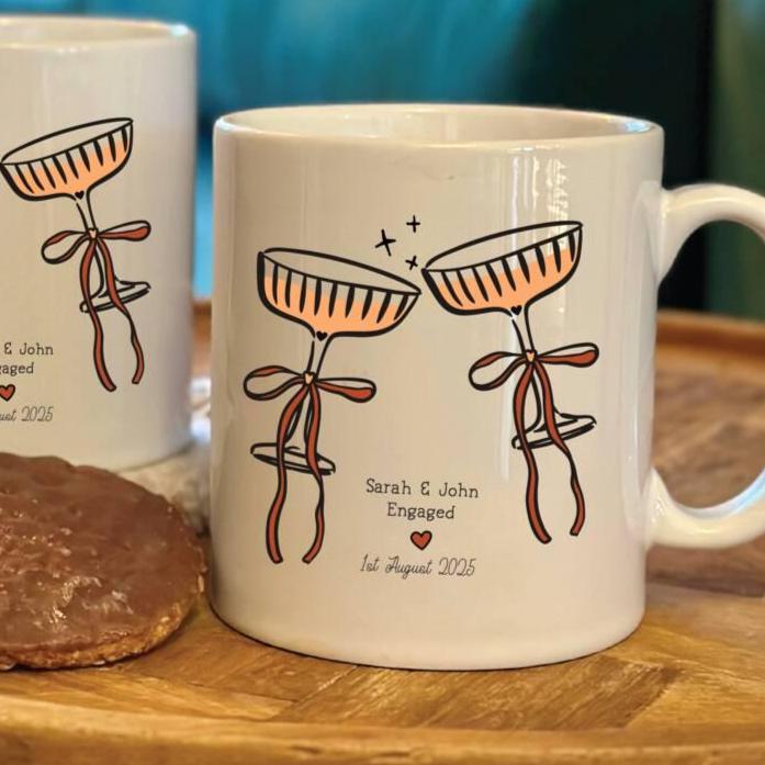 Set Of Two Champagne Glasses Engagement Mugs