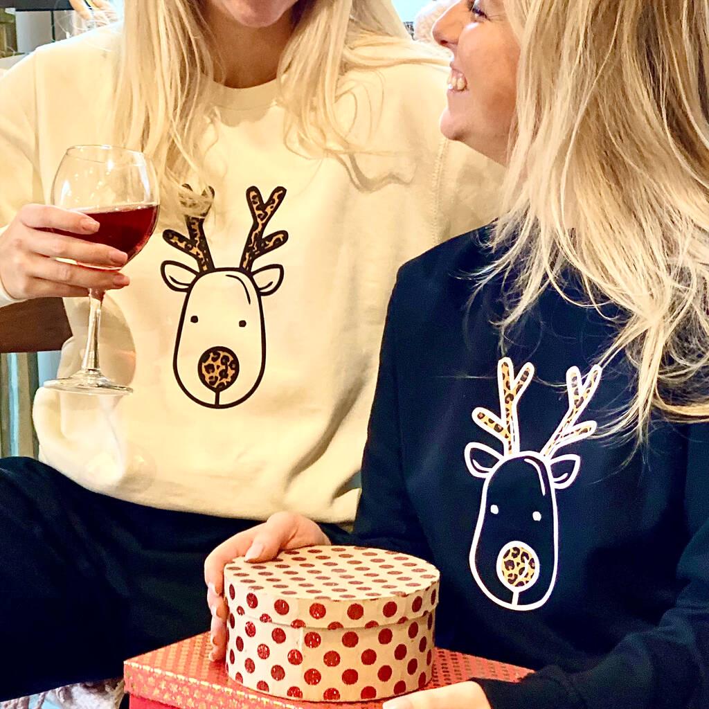 Personalised Leopard Print Rudolph Christmas Jumper