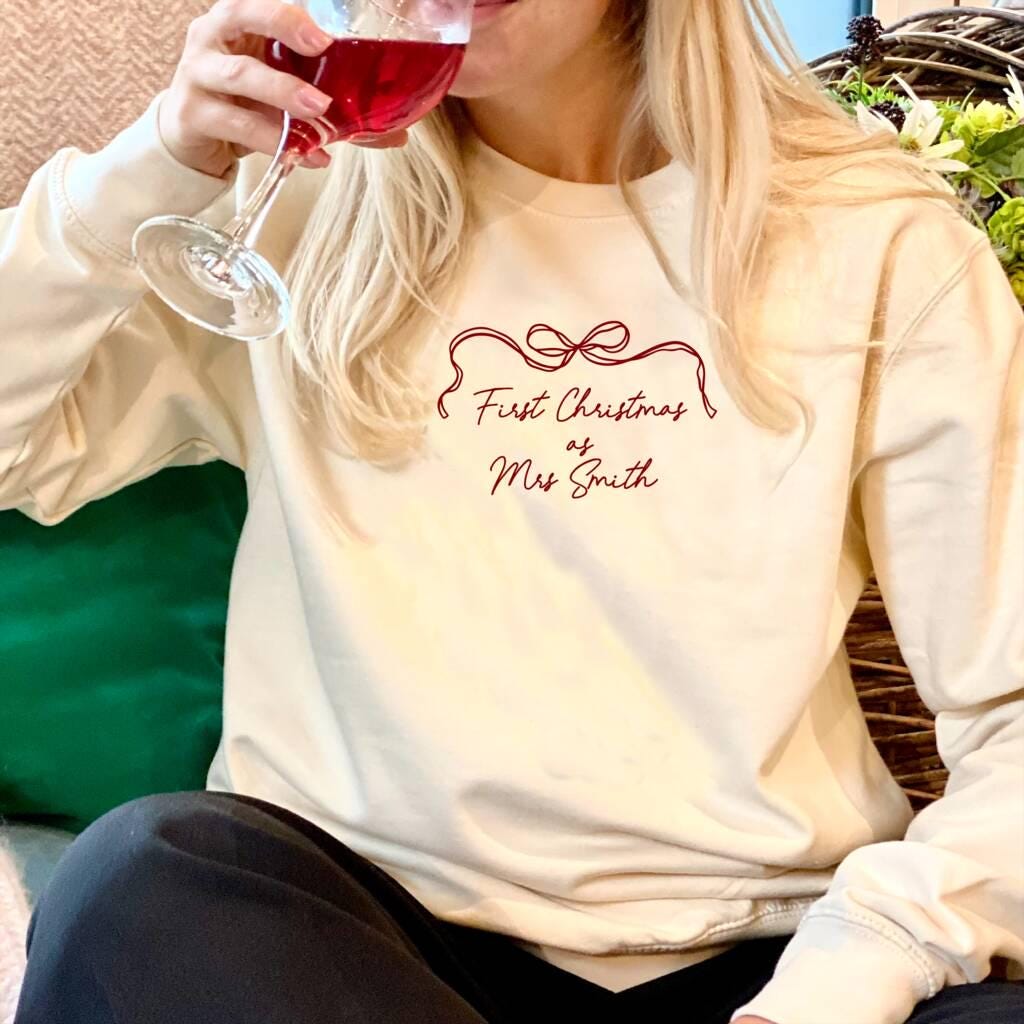 Embroidered Personalised First Christmas As A Mrs Jumper