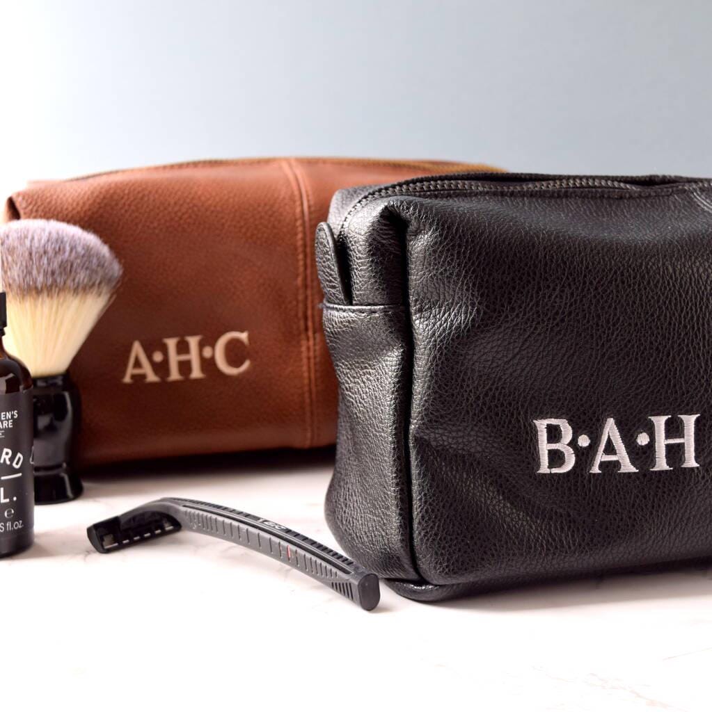 Personalised Leather Effect Men's Wash Bag