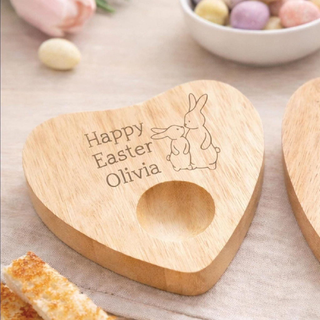 Personalised Happy Easter Heart Shaped Egg Cup