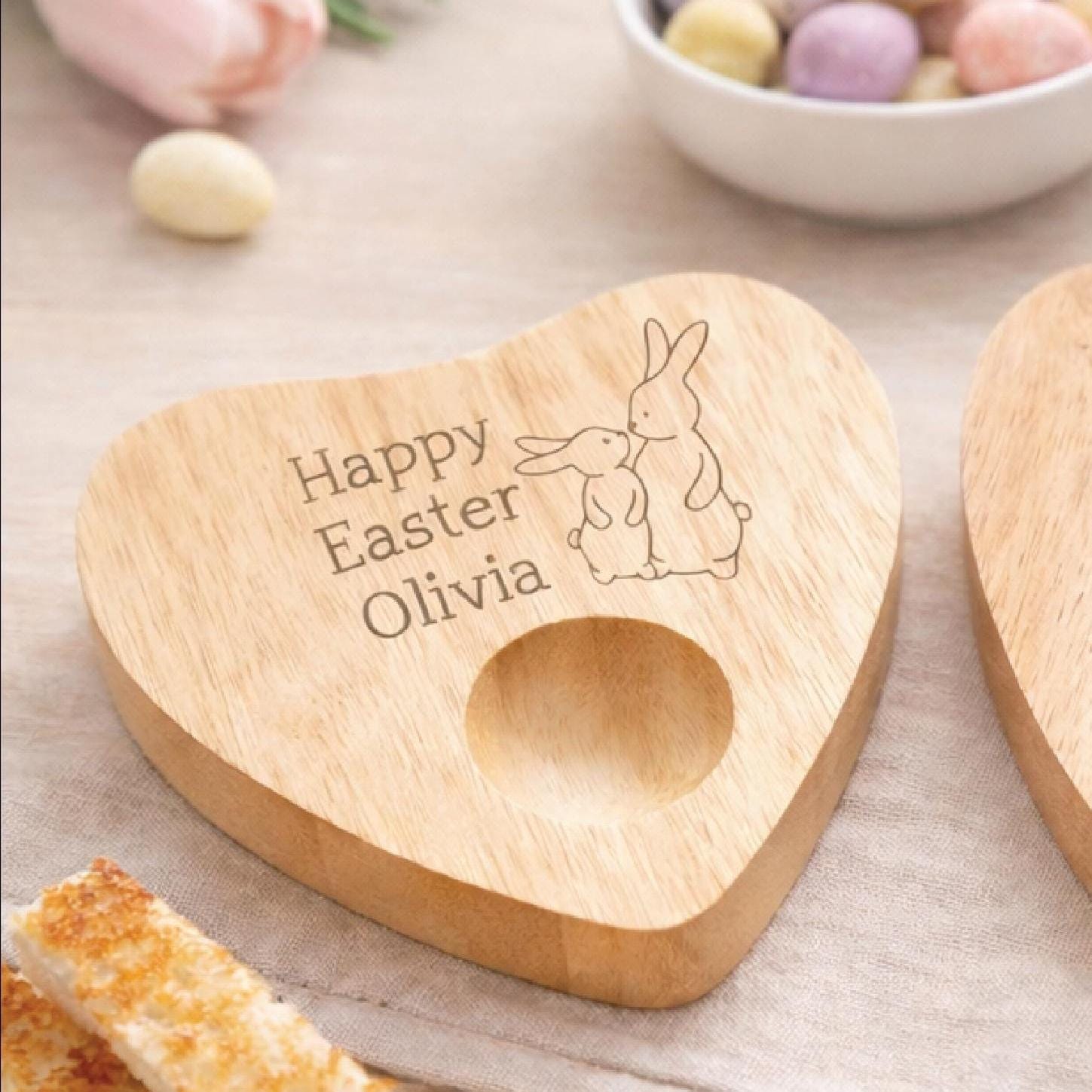 Personalised Happy Easter Heart Shaped Egg Cup