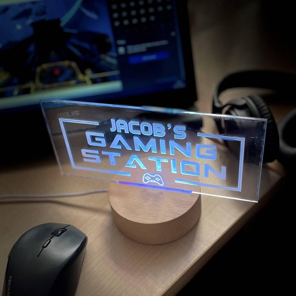 Personalised Light Up Gaming Station Sign