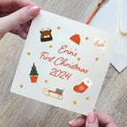 Personalised Christmas Objects Baby First Christmas Card