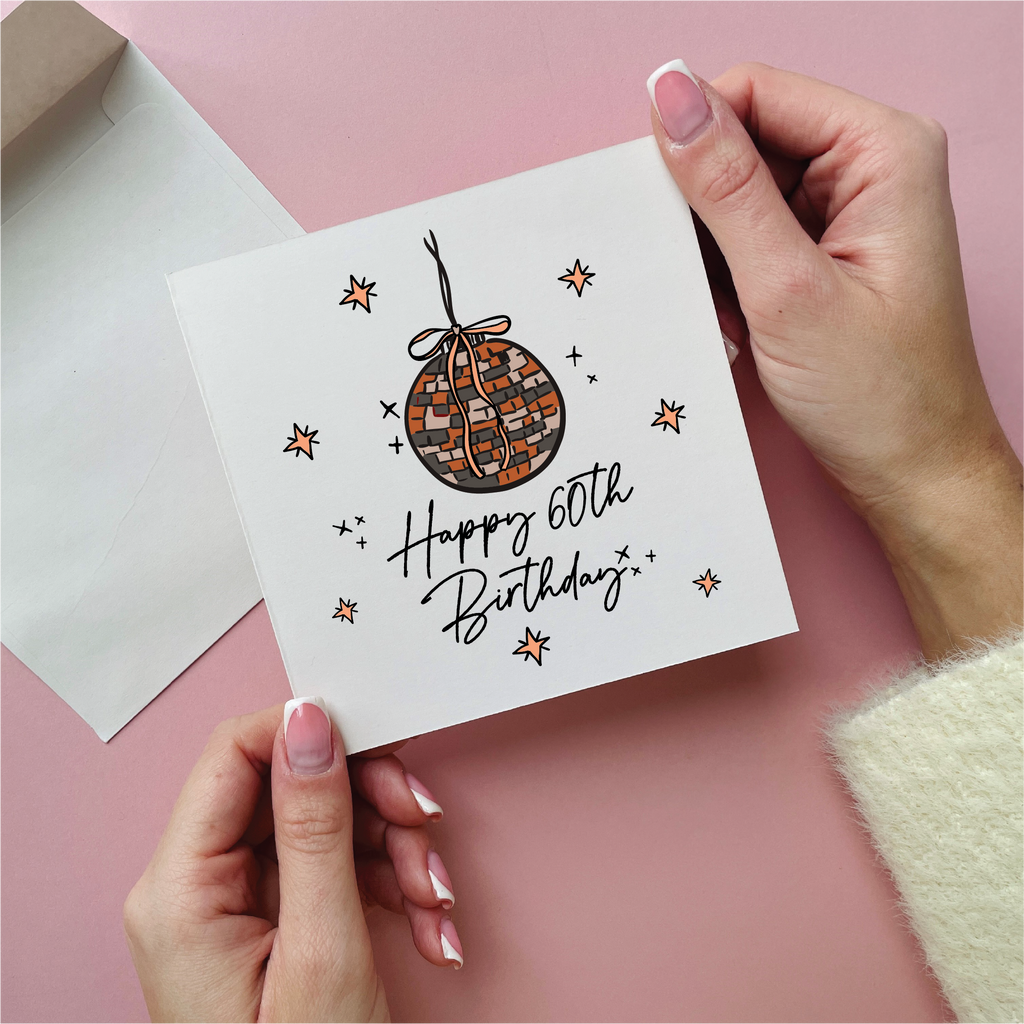 Orange Disco Ball 60th Birthday Card