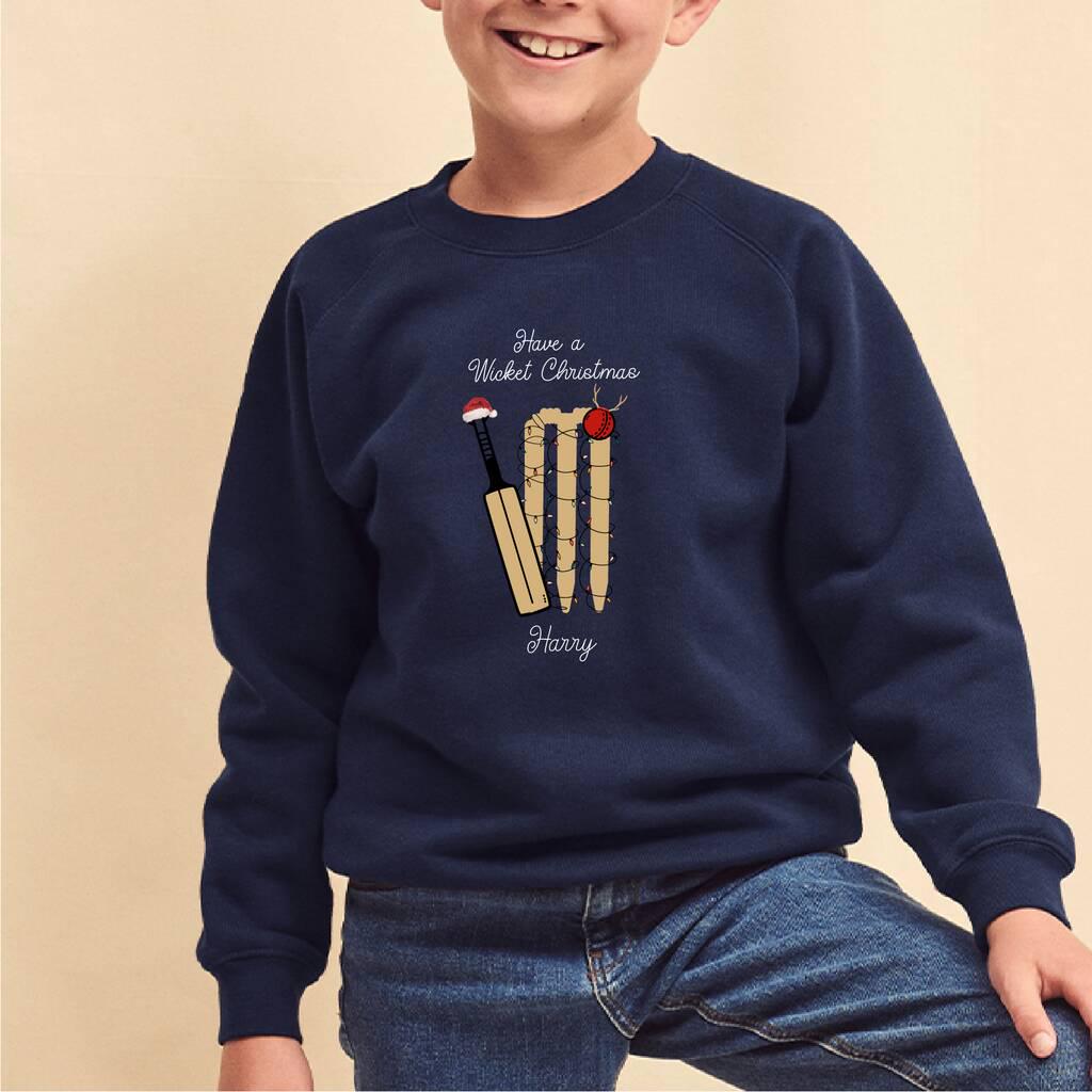 Personalised Kids Christmas Cricket Jumper
