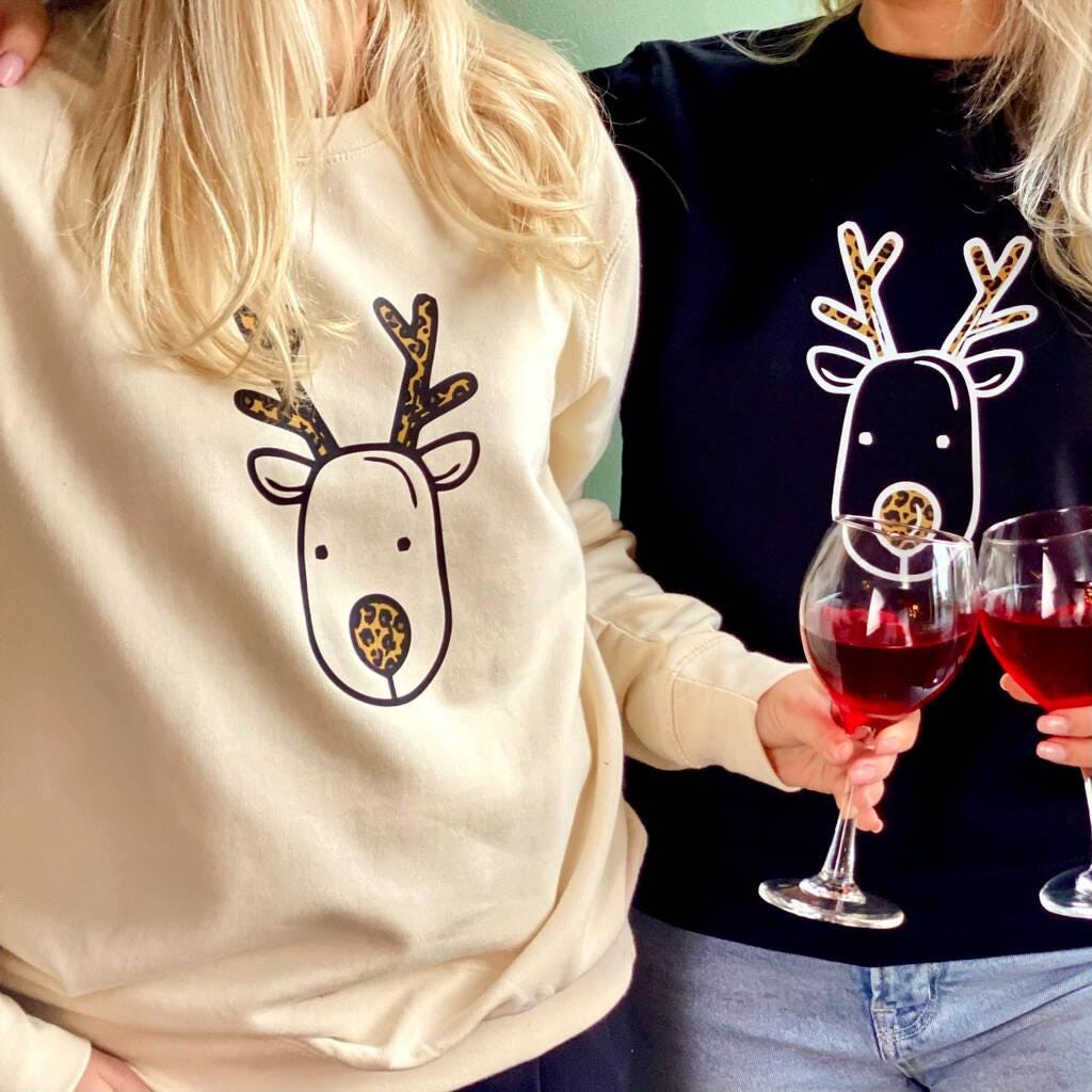 Personalised Leopard Print Rudolph Christmas Jumper