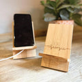 Personalised Swirl Name Bamboo Phone Holder
