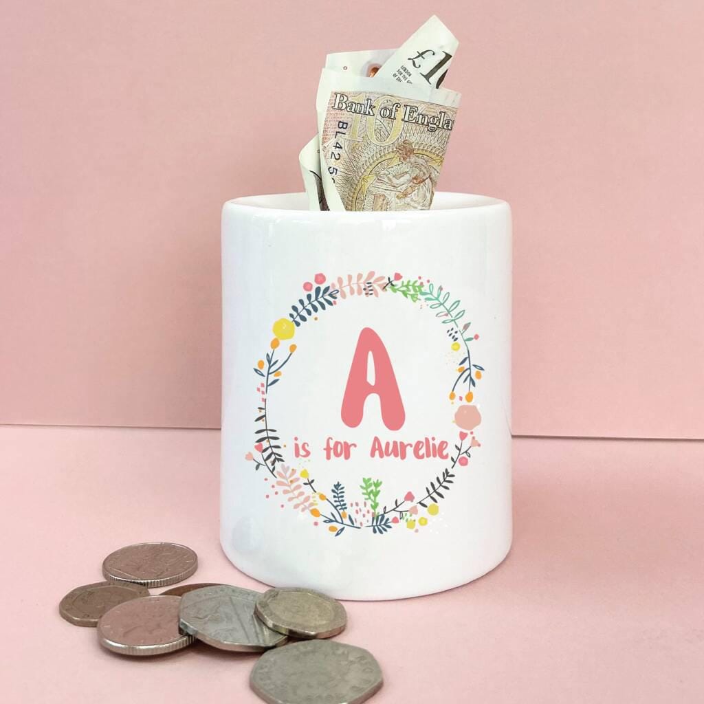 Personalised Floral Wreath Money Box