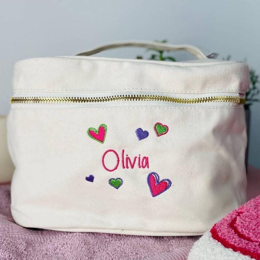 Personalised Vanity Case With Neon Hearts