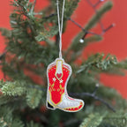 Cowboy Boot Sequin And Fabric Christmas Decoration