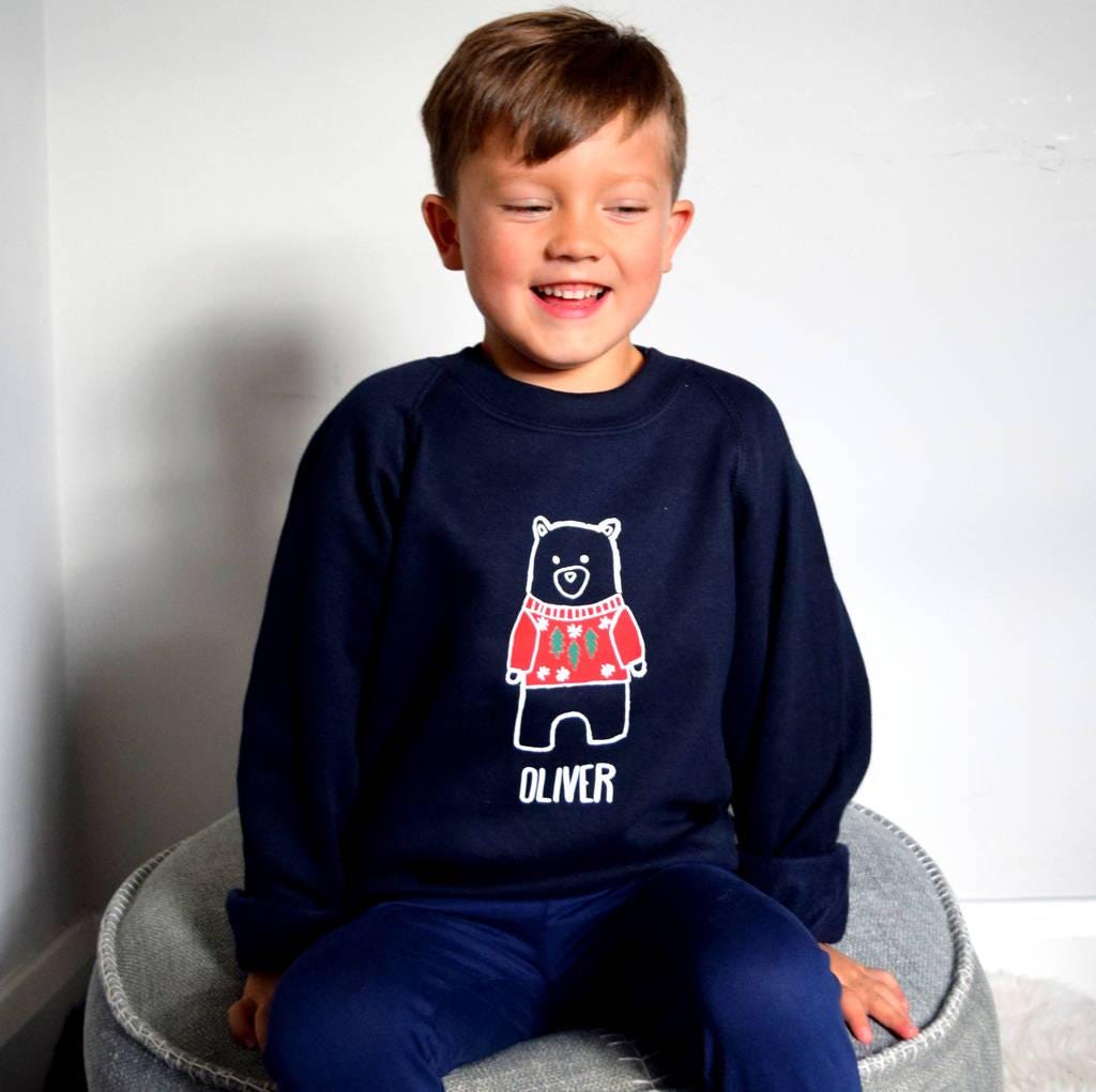 Personalised Unisex Kids Bear Christmas Jumper