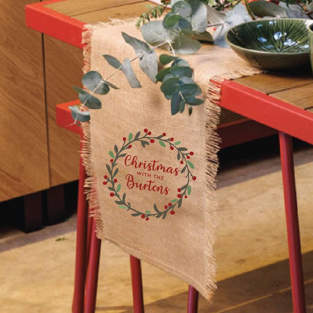 Personalised Jute Christmas Table Runner