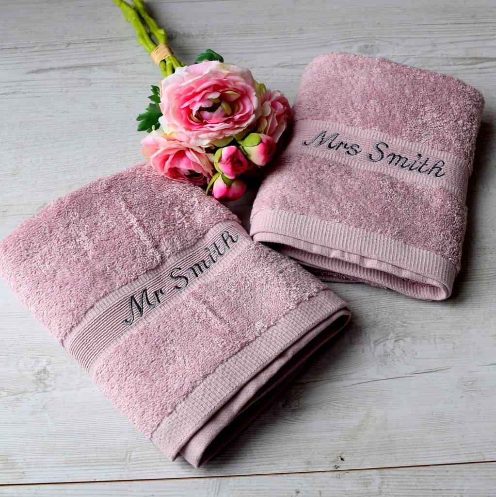Personalised Dusky Pink And Blue Wedding Towels