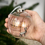 Personalised Silver Reindeer Glass Bauble