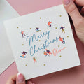 Personalised Mountain People Skiing Christmas Card