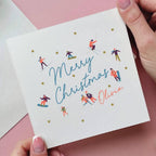 Personalised Mountain People Skiing Christmas Card