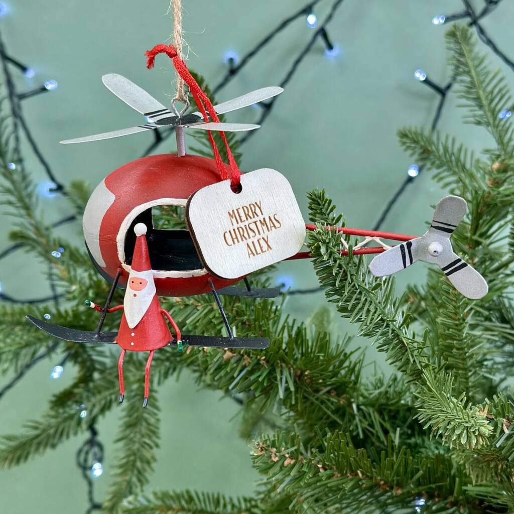 Personalised Helicopter Santa Bauble