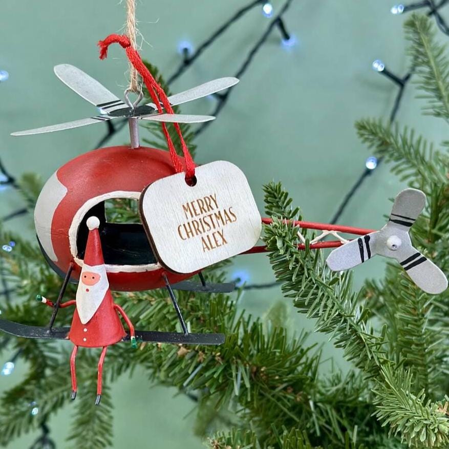 Personalised Helicopter Santa Bauble