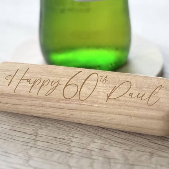 Personalised Wooden 60th Birthday Bottle Opener